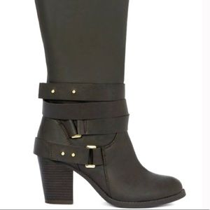 JustFab BLACK Bayley Boot with Gold accents